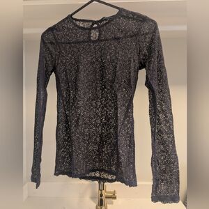 French Connection Navy Lace Long Sleeve Top